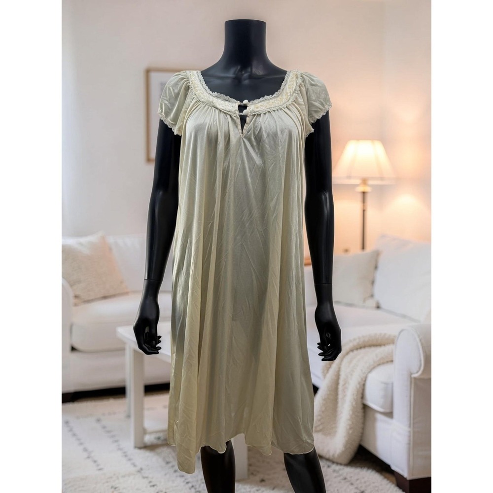 Lati Fashion Satin Nightgown Flowy Lace Trim Lounge Sleep Dress Women